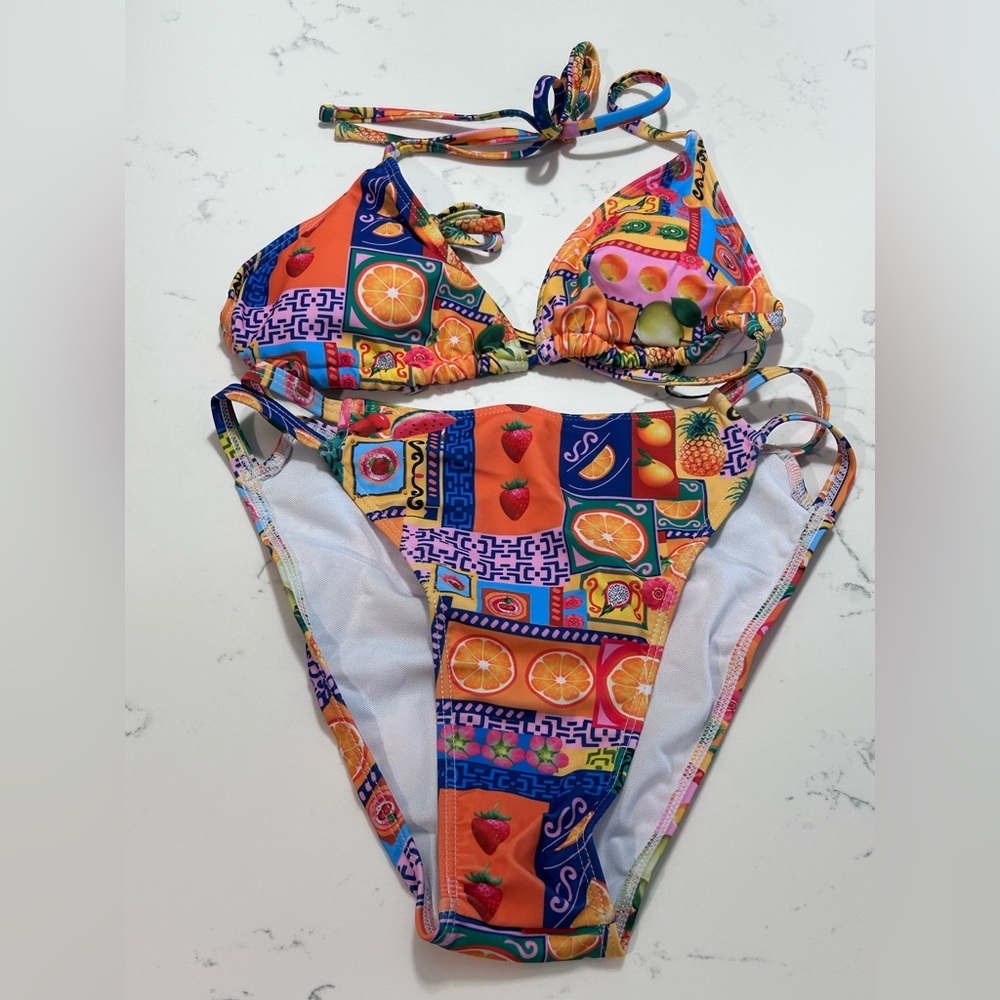 ❥𝖥𝖠𝖲𝖧𝖨𝖮𝖭𝗡𝗢𝗩𝗔: Melanie Fruits 2 Piece Bikini - Orange/Combo - Picture 4 of 7